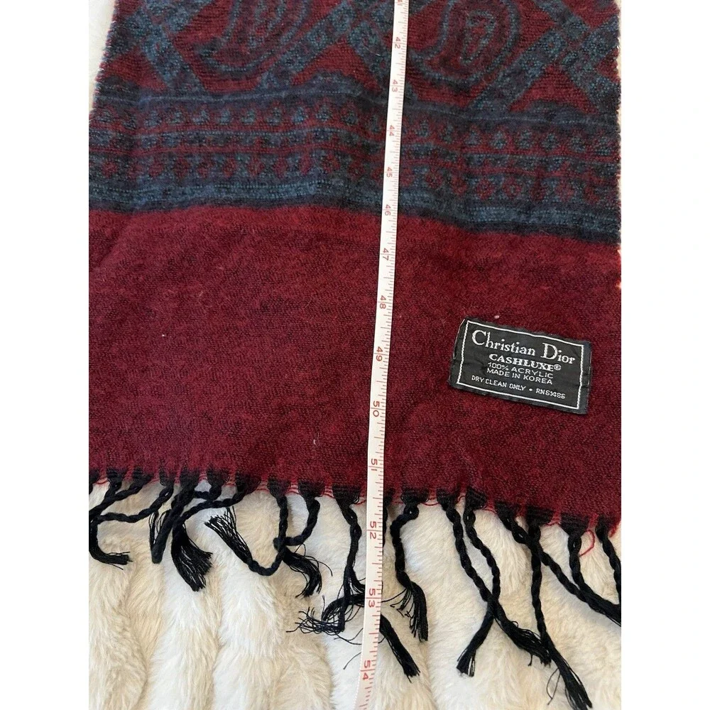 Christian Dior Vintage Cashluxe Fringed Red Plaid Long 100% Acrylic Scarf